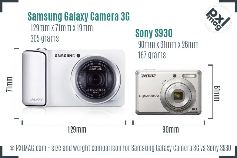 Samsung Galaxy Camera 3G vs Sony S930 size comparison