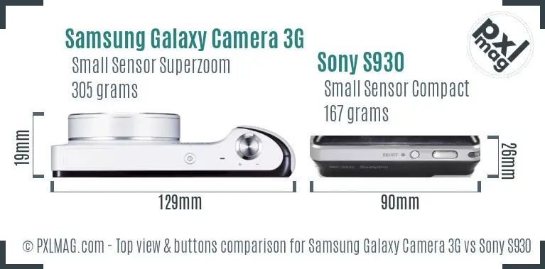 Samsung Galaxy Camera 3G vs Sony S930 top view buttons comparison