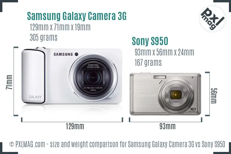 Samsung Galaxy Camera 3G vs Sony S950 size comparison