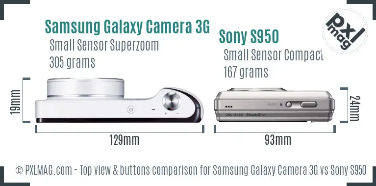 Samsung Galaxy Camera 3G vs Sony S950 top view buttons comparison