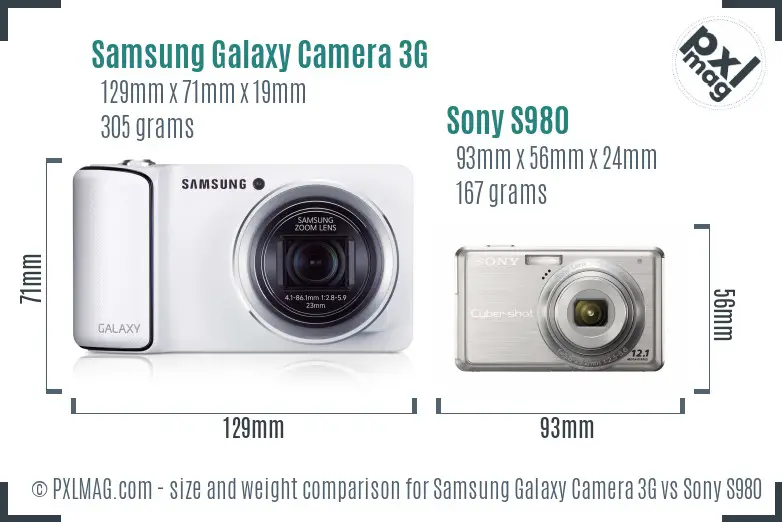 Samsung Galaxy Camera 3G vs Sony S980 size comparison