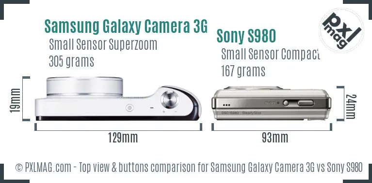 Samsung Galaxy Camera 3G vs Sony S980 top view buttons comparison