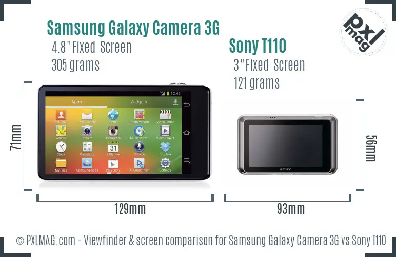 Samsung Galaxy Camera 3G vs Sony T110 Screen and Viewfinder comparison