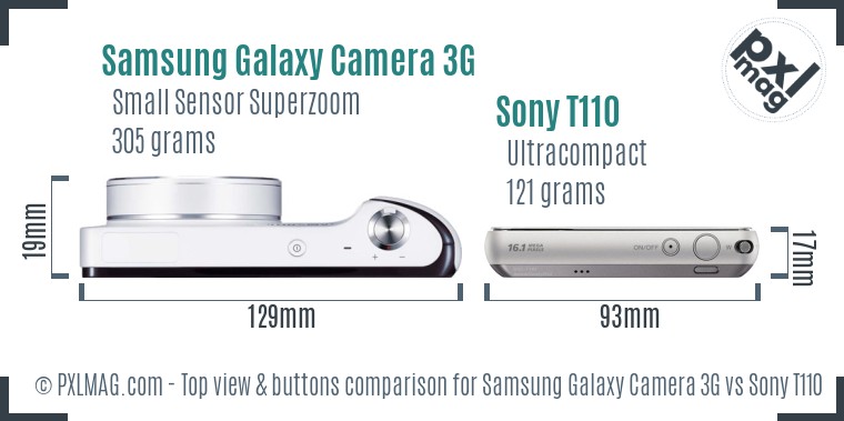 Samsung Galaxy Camera 3G vs Sony T110 top view buttons comparison