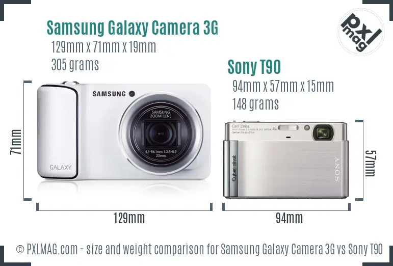 Samsung Galaxy Camera 3G vs Sony T90 size comparison