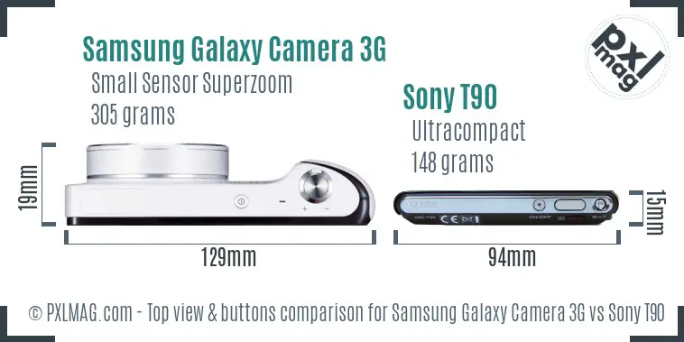 Samsung Galaxy Camera 3G vs Sony T90 top view buttons comparison