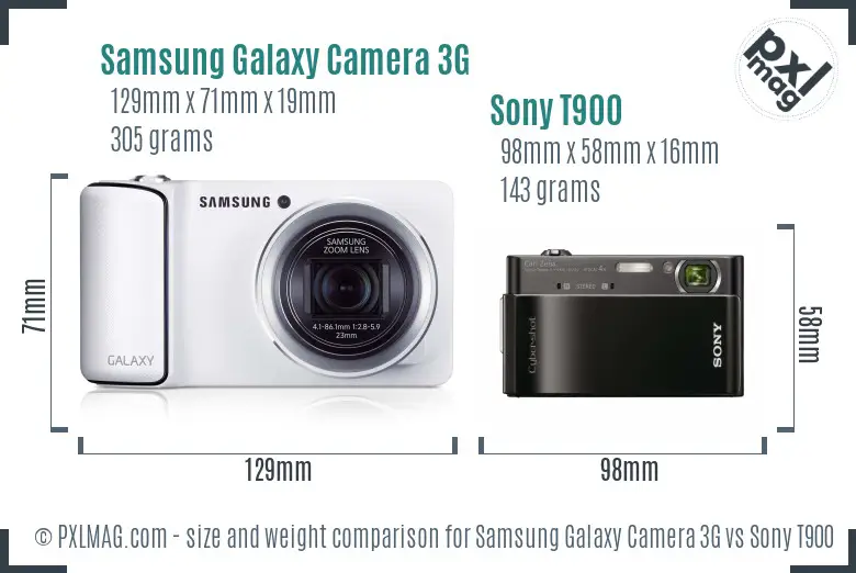 Samsung Galaxy Camera 3G vs Sony T900 size comparison