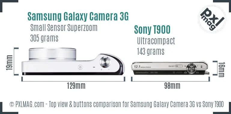 Samsung Galaxy Camera 3G vs Sony T900 top view buttons comparison