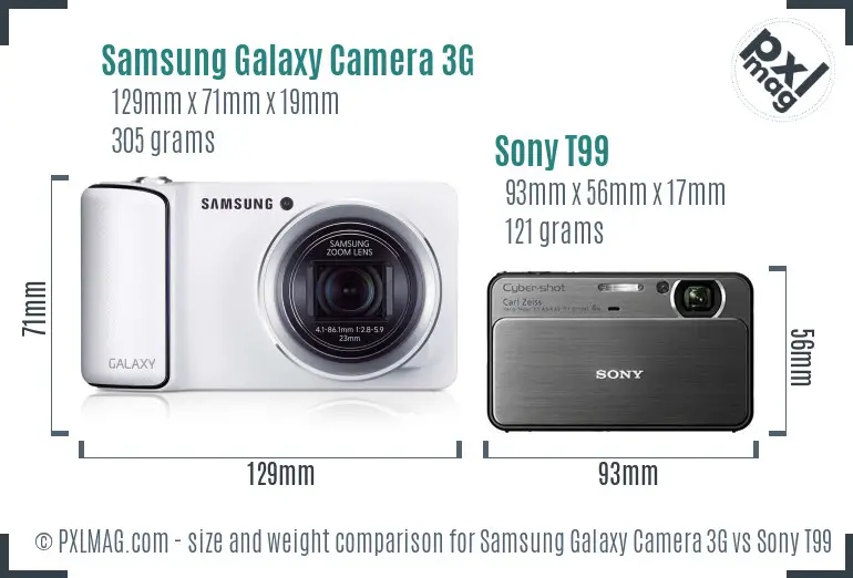 Samsung Galaxy Camera 3G vs Sony T99 size comparison