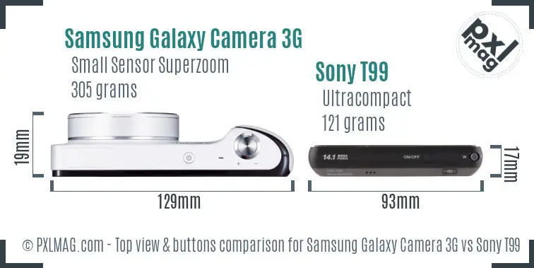 Samsung Galaxy Camera 3G vs Sony T99 top view buttons comparison