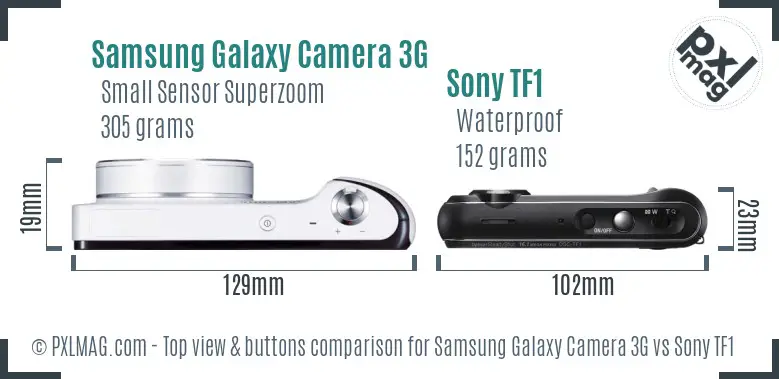 Samsung Galaxy Camera 3G vs Sony TF1 top view buttons comparison