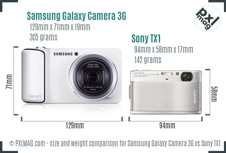 Samsung Galaxy Camera 3G vs Sony TX1 size comparison