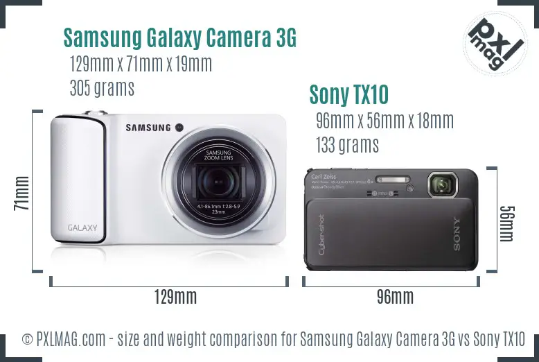 Samsung Galaxy Camera 3G vs Sony TX10 size comparison
