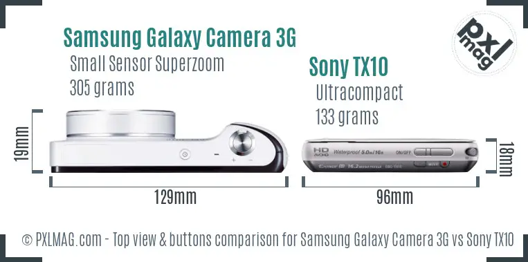 Samsung Galaxy Camera 3G vs Sony TX10 top view buttons comparison