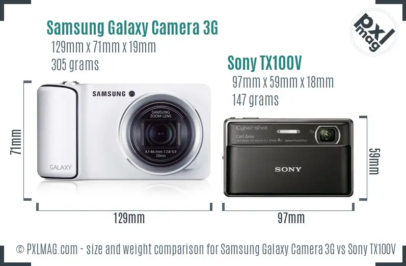 Samsung Galaxy Camera 3G vs Sony TX100V size comparison
