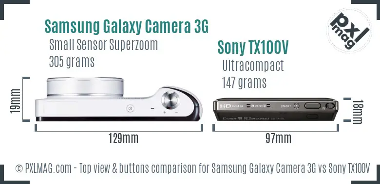 Samsung Galaxy Camera 3G vs Sony TX100V top view buttons comparison