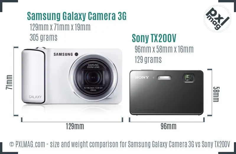 Samsung Galaxy Camera 3G vs Sony TX200V size comparison