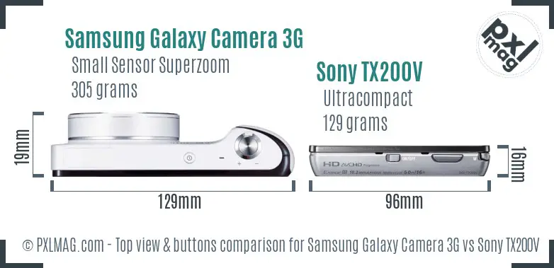 Samsung Galaxy Camera 3G vs Sony TX200V top view buttons comparison