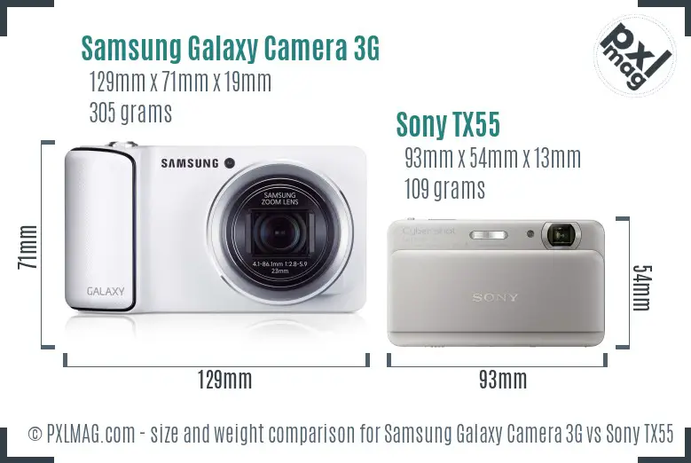 Samsung Galaxy Camera 3G vs Sony TX55 size comparison