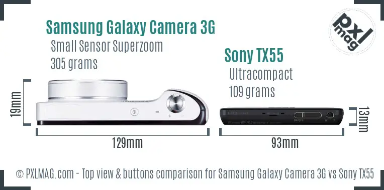 Samsung Galaxy Camera 3G vs Sony TX55 top view buttons comparison