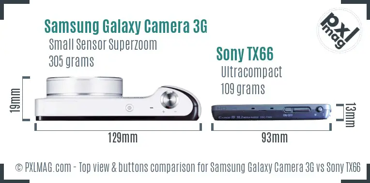 Samsung Galaxy Camera 3G vs Sony TX66 top view buttons comparison