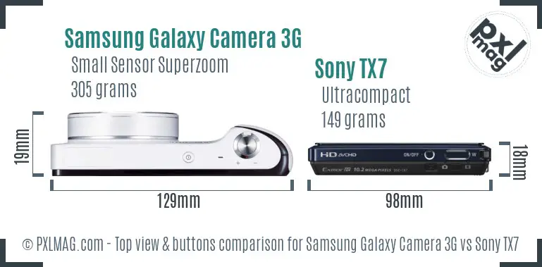 Samsung Galaxy Camera 3G vs Sony TX7 top view buttons comparison