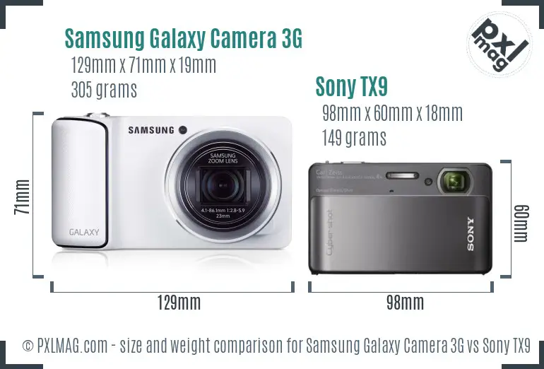 Samsung Galaxy Camera 3G vs Sony TX9 size comparison