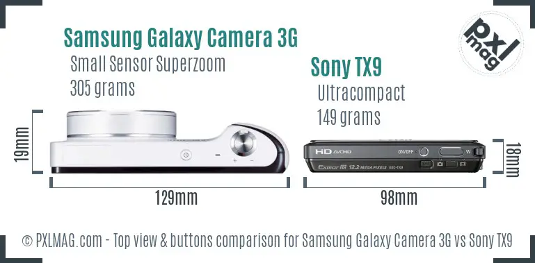 Samsung Galaxy Camera 3G vs Sony TX9 top view buttons comparison