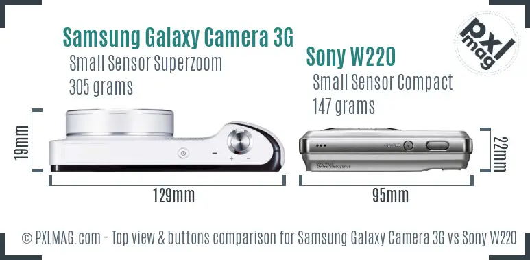 Samsung Galaxy Camera 3G vs Sony W220 top view buttons comparison