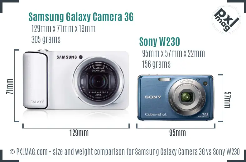 Samsung Galaxy Camera 3G vs Sony W230 size comparison