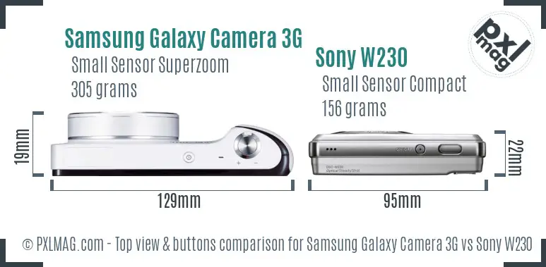 Samsung Galaxy Camera 3G vs Sony W230 top view buttons comparison