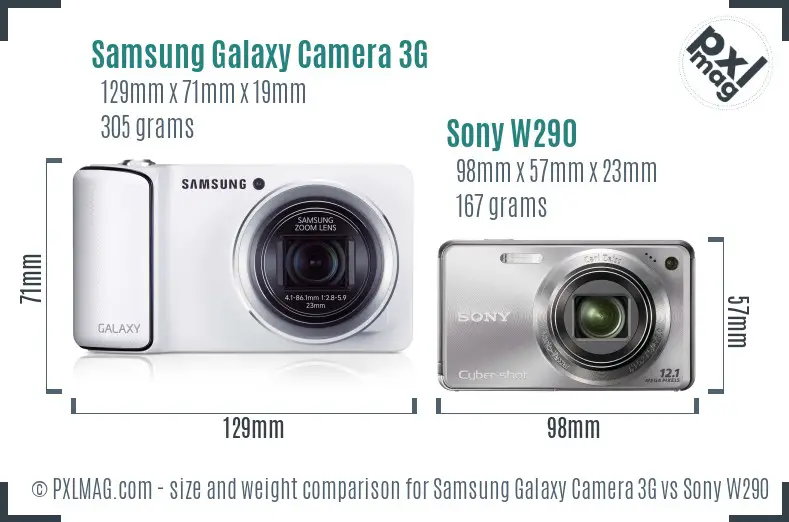 Samsung Galaxy Camera 3G vs Sony W290 size comparison