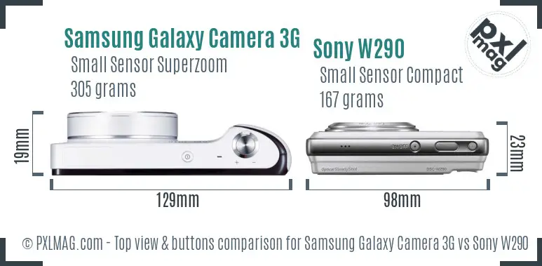 Samsung Galaxy Camera 3G vs Sony W290 top view buttons comparison