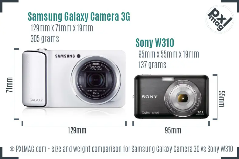 Samsung Galaxy Camera 3G vs Sony W310 size comparison