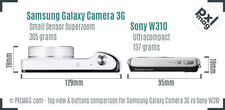 Samsung Galaxy Camera 3G vs Sony W310 top view buttons comparison