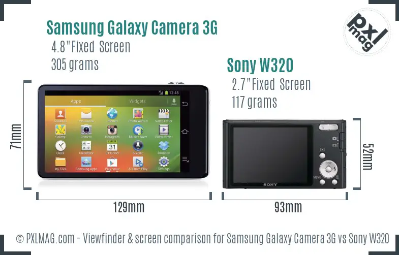 Samsung Galaxy Camera 3G vs Sony W320 Screen and Viewfinder comparison