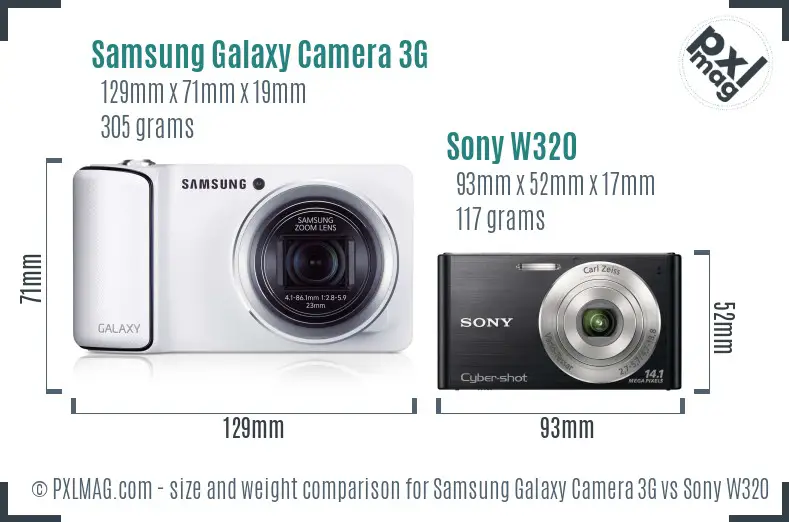 Samsung Galaxy Camera 3G vs Sony W320 size comparison