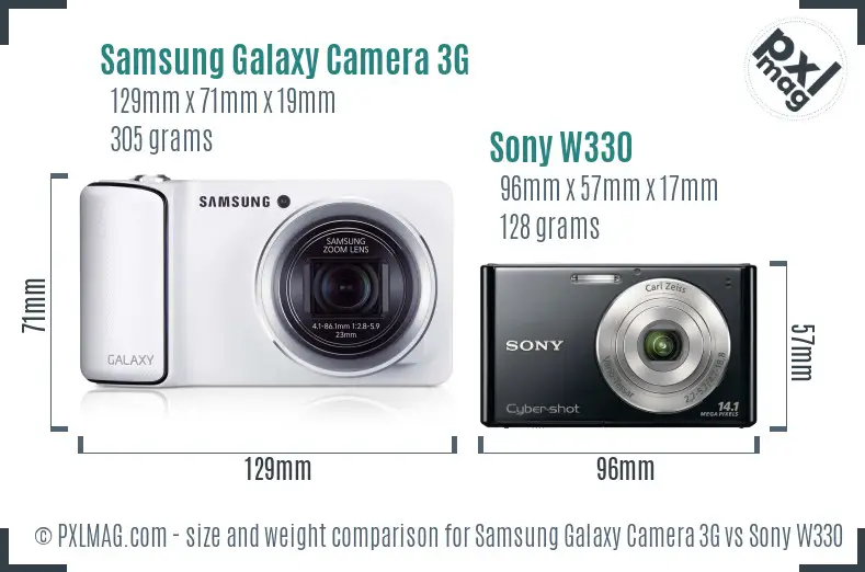 Samsung Galaxy Camera 3G vs Sony W330 size comparison