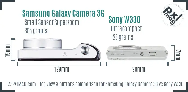 Samsung Galaxy Camera 3G vs Sony W330 top view buttons comparison