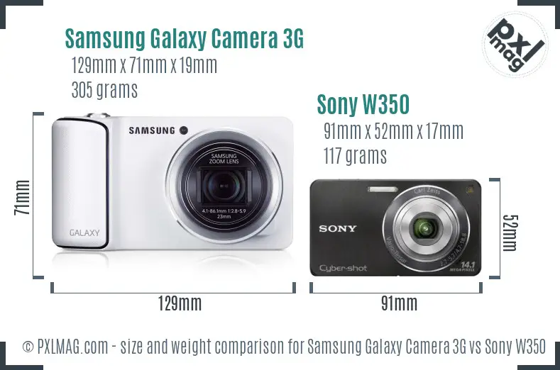 Samsung Galaxy Camera 3G vs Sony W350 size comparison