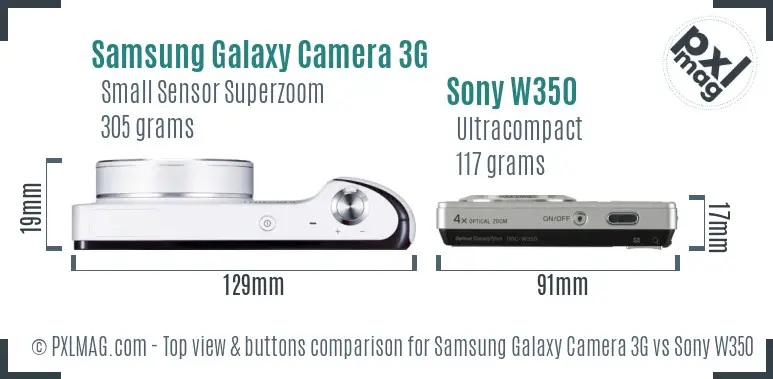 Samsung Galaxy Camera 3G vs Sony W350 top view buttons comparison