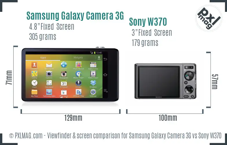 Samsung Galaxy Camera 3G vs Sony W370 Screen and Viewfinder comparison