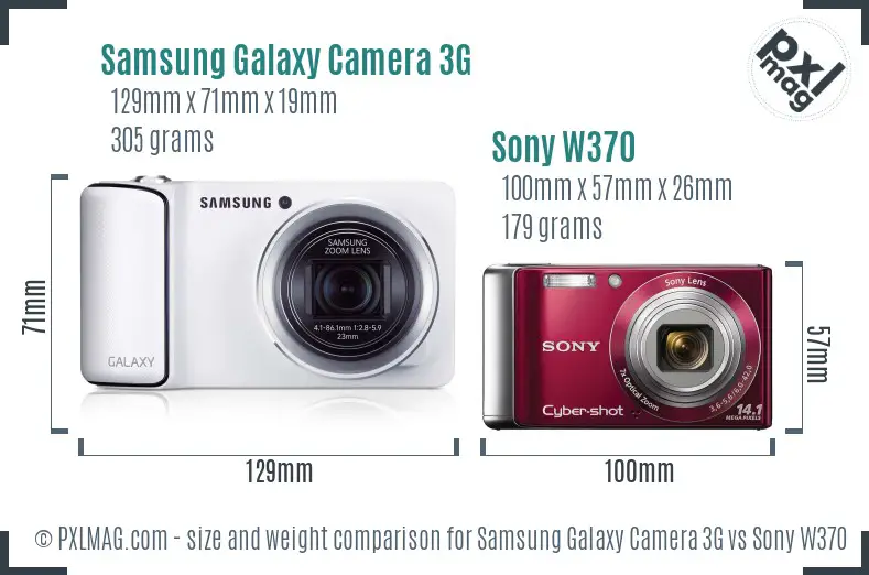 Samsung Galaxy Camera 3G vs Sony W370 size comparison