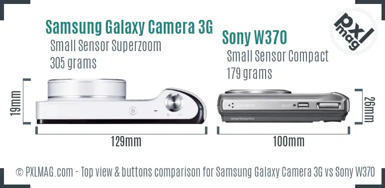 Samsung Galaxy Camera 3G vs Sony W370 top view buttons comparison