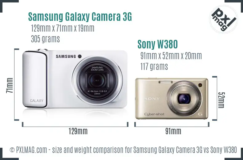 Samsung Galaxy Camera 3G vs Sony W380 size comparison