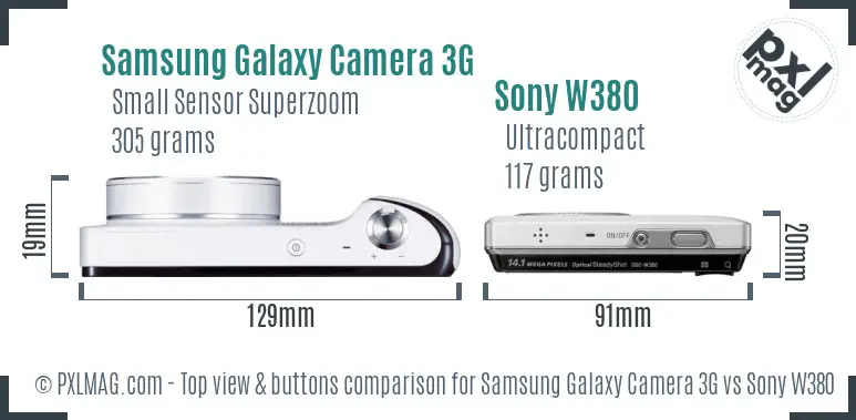 Samsung Galaxy Camera 3G vs Sony W380 top view buttons comparison