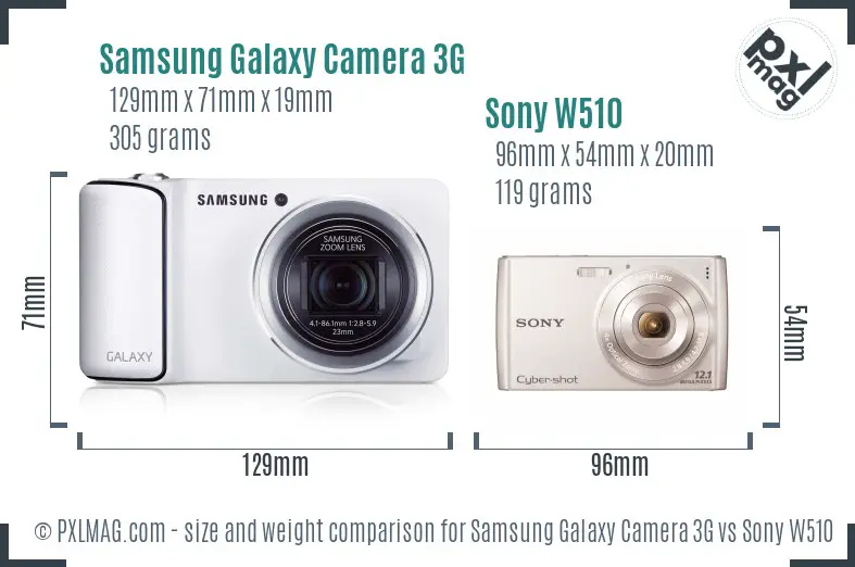 Samsung Galaxy Camera 3G vs Sony W510 size comparison