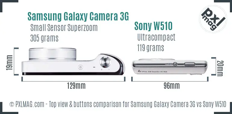 Samsung Galaxy Camera 3G vs Sony W510 top view buttons comparison