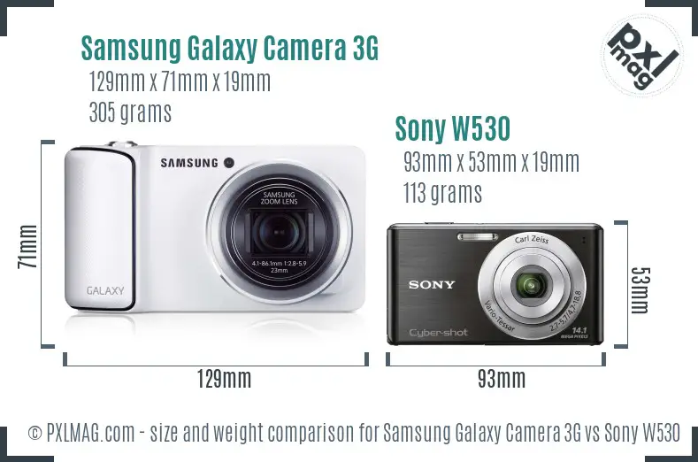 Samsung Galaxy Camera 3G vs Sony W530 size comparison
