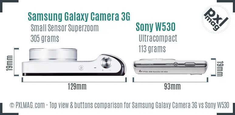 Samsung Galaxy Camera 3G vs Sony W530 top view buttons comparison